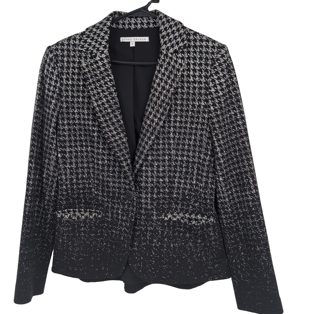 Houndstooth Fade to Black Blazer One Button Jacket Cotton Blend Sz 6 Made in USA